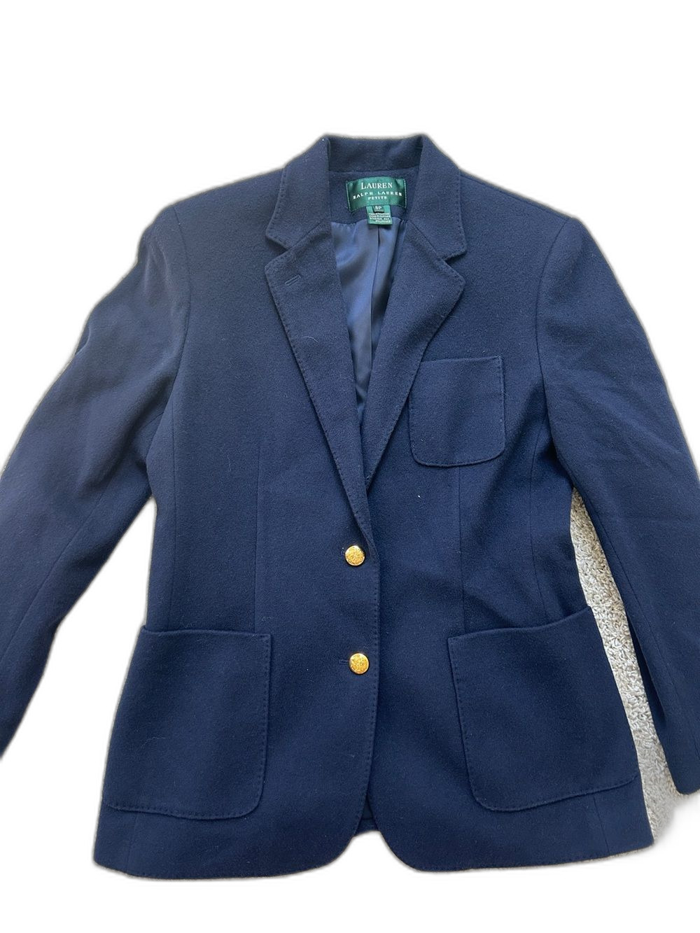 Lauren Ralph Lauren Navy Wool Cashmere Blend Blazer Gold Buttons Preppy 8P